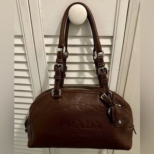 Prada Brown Leather Shoulder Bag with Silver Hardware